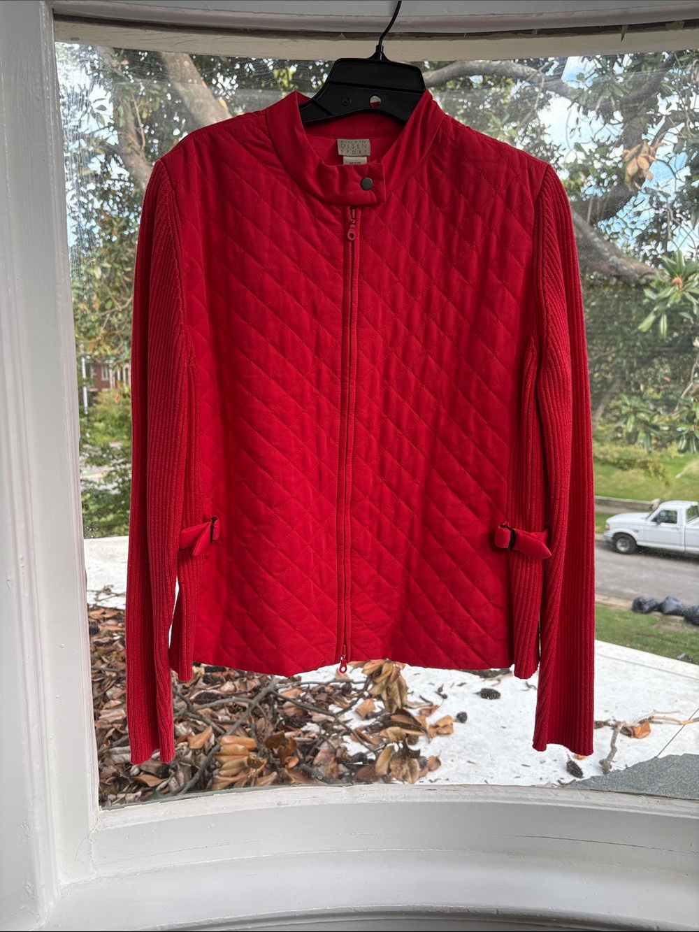 Sigrid Olsen Red Quilted Bomber Jacket with Ribbed Sleeves-LP